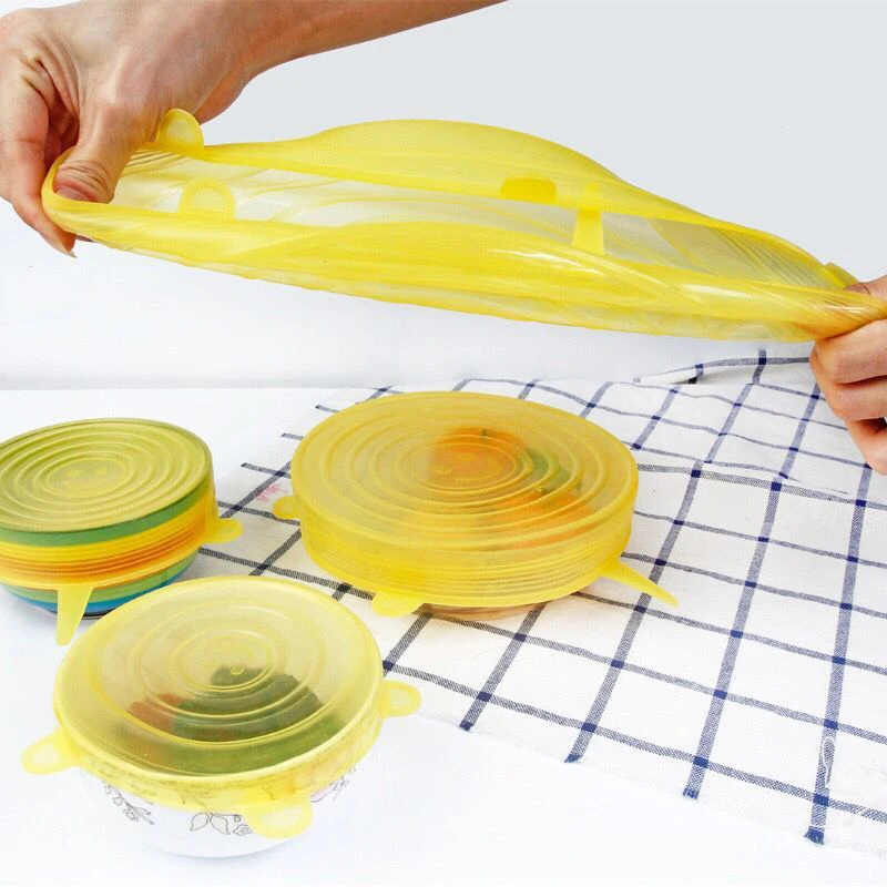 Tapas de silicona reutilizables de 6 uds. Tapa universal de silicona para envolver los alimentos|Tapas de batería de cocina| - AliExpress