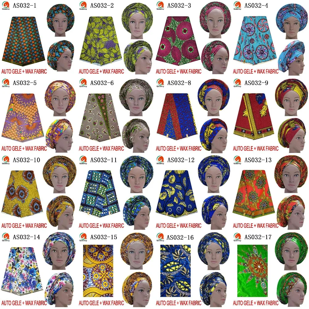 

2019 Queency Latest African Already Made Ankara Auto-Gele Headtie Match Wax Fabric Set For Wedding DHL Free Shipping AS032