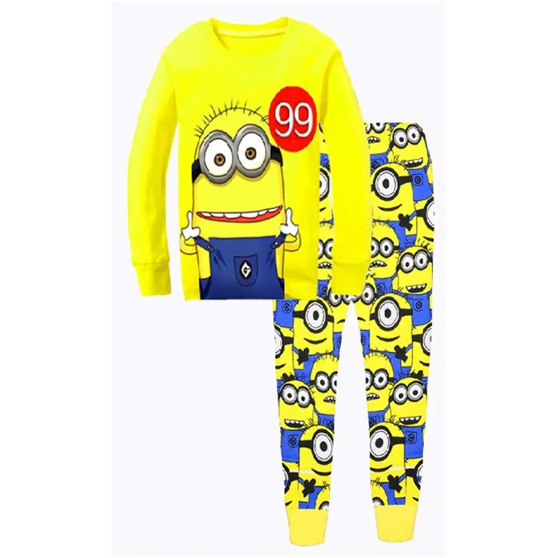 13 Baby Boy Pajamas Suits Kids Girls Pyjamas Cartoon Minions Sleepwear Nightwear Cotton Pants Long Sleeve Tee Children Clothing Set