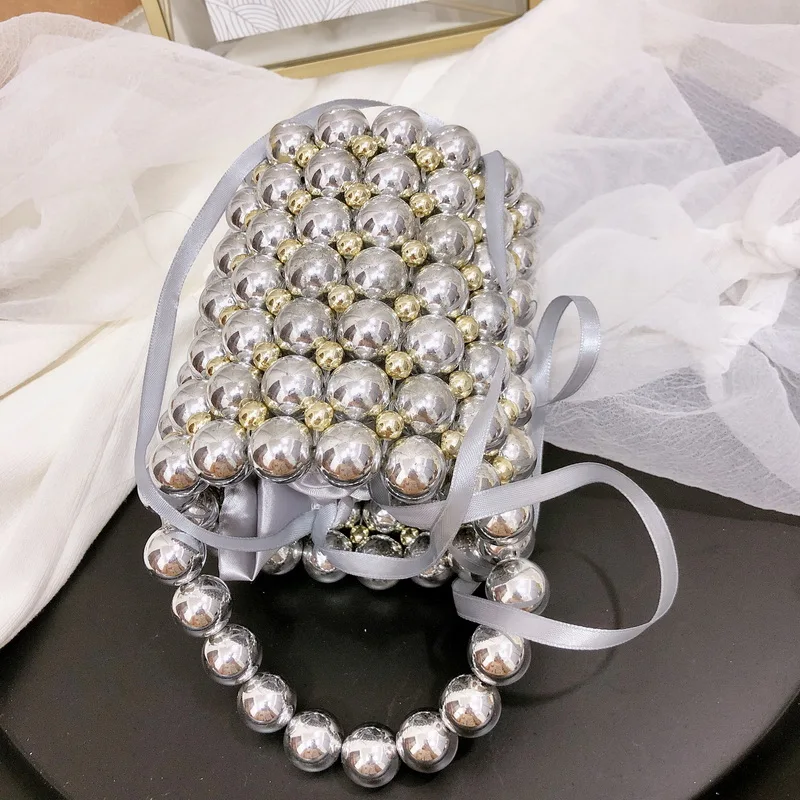 Pearl Beaded Box Tote Bag Ms. Party Elegant Handbag Summer Luxury Brand White Beaded Handmade Dinner Bag Free Shipping