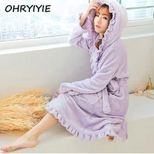 Ohryiyie женский халат осень зима Халат Свободный розовый с длинным рукавом коралловые флисовые халаты Женская одежда для сна накидка для спа-процедур пижамы