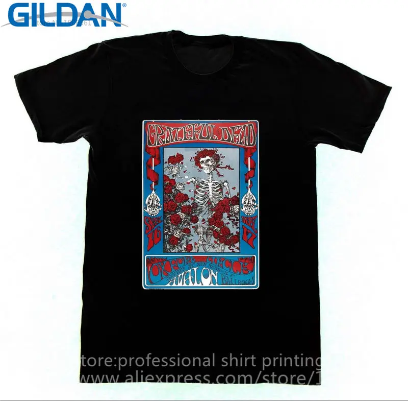 

2017 New Arrival Gildan Crew Neck Short-Sleeve Tall Grateful Dead Skeleton And Roses Mouse T Shirt For Men