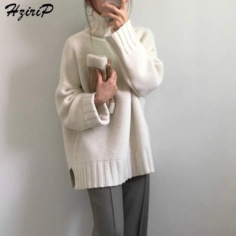

HziriP 2019 Fashion Autumn Winter Women Turtleneck Sweater High Quality Knitted Pullover Sweet All-Match Fresh 3 Colors Sweaters