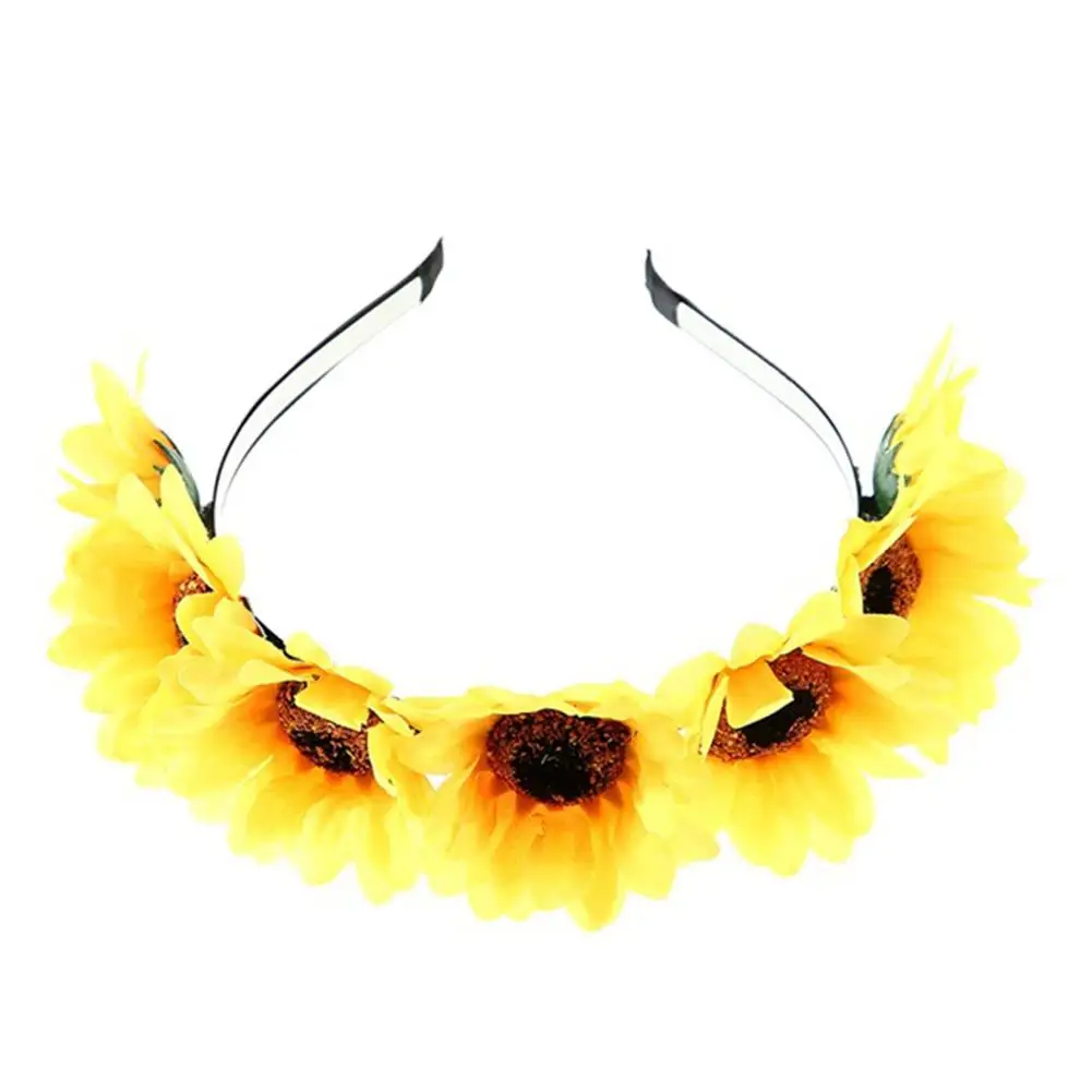 Yellow Sunflower Gradient Festival Wreath Stretch Elasticity Headband Bohemian Orange Floral Flower Crown Wedding Hairband - Цвет: Yellow