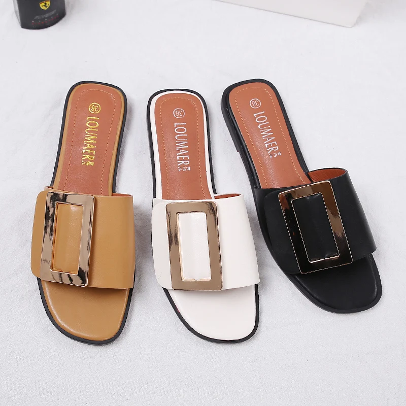 Brand design woman flipflops buckle slippers woman belt buckle flip ...