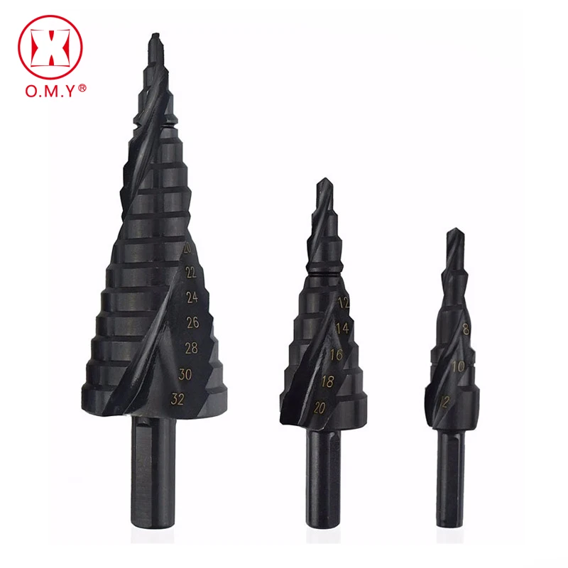 3 PCS HSS Titanium Nitride Coated Cone Spiral Step Drill Bit Set Metal Hole Cutter Power Tools kit, Metric 4-12/20/32mm