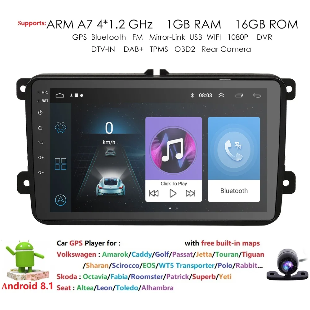 

1G android 8.1 car dvd player for polo golf passat tiguan skoda yeti superb rapid for skoda gps navi