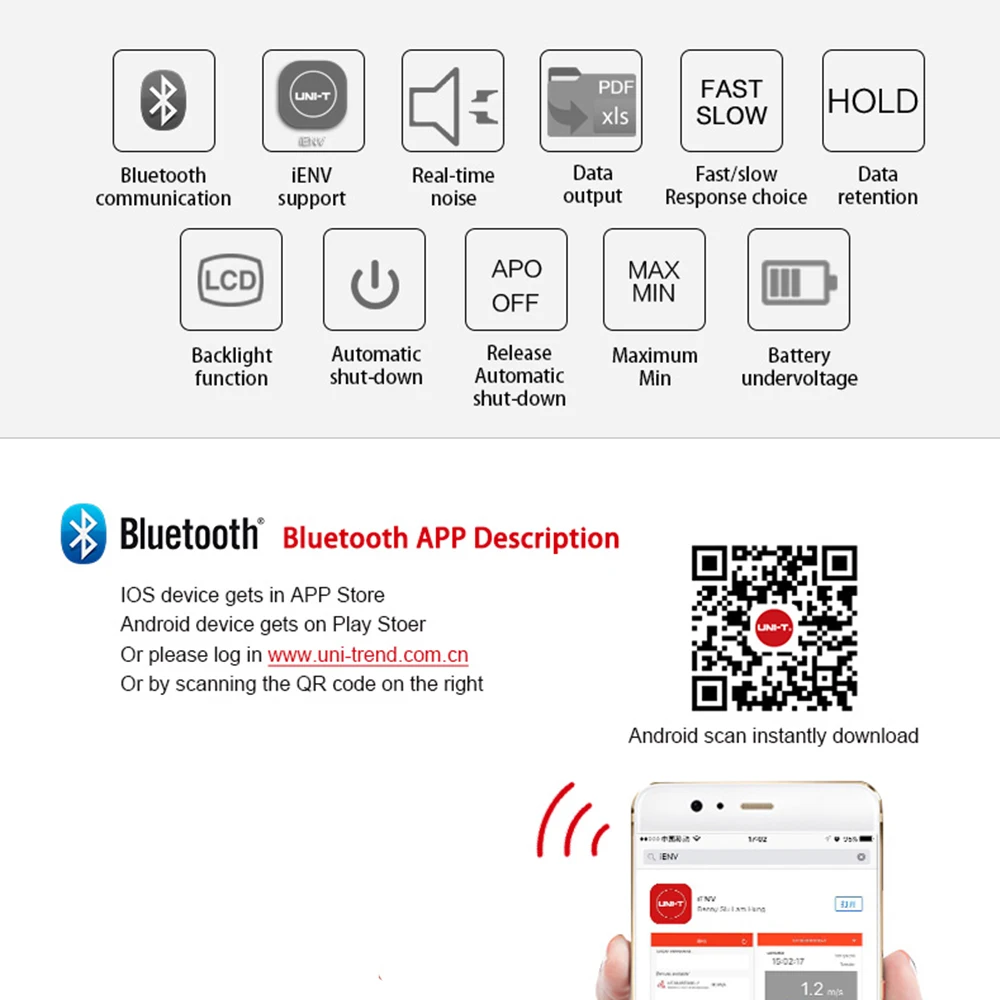 UNI-T UT353BT измеритель уровня звука цифровой Bluetooth измеритель уровня шума тестер ЖК-дисплей 30-130дб децибел мониторинг уровня звука