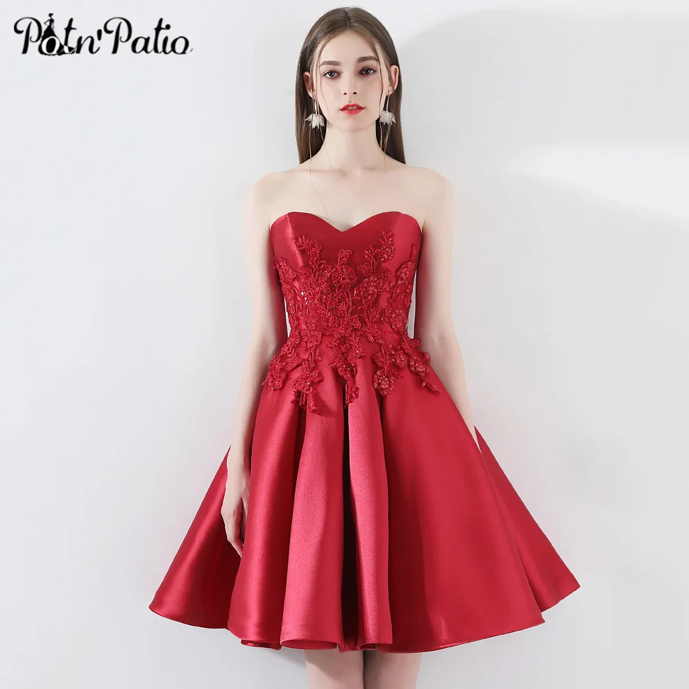 Сексуальное короткое платье для выпускного вечера элегантное милое с открытыми плечами с открытой спиной Красное Атласное Бальное Платье