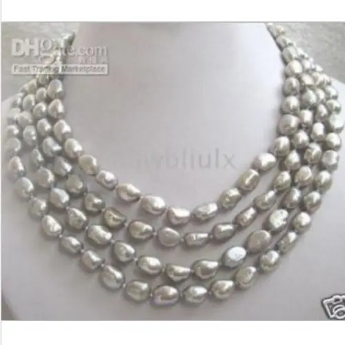 

stunning 11-12mm tahitian silver grey baroque pearl necklace 48inch