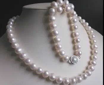 

gorgeous 9-10mm south sea white round pearl necklace 18"&bracelet7.5-8"