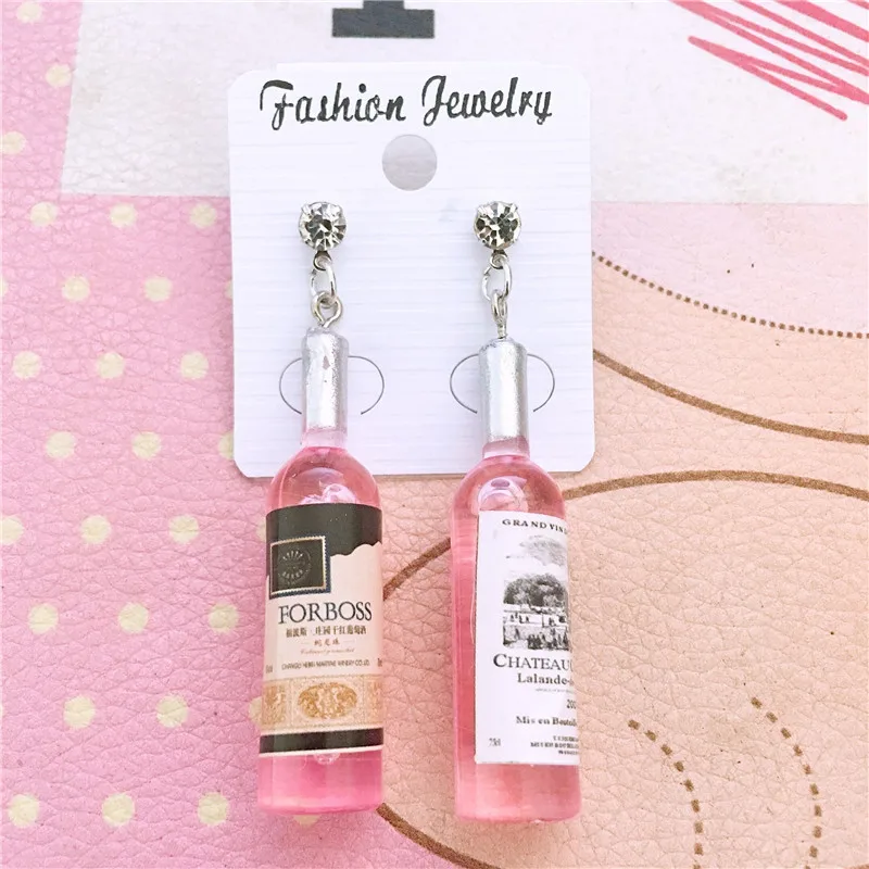 

Korean Harajuku Style Earrings Version Funny Hip Hop Fun Stud Earrings Personality Simulation Red Wine Bottle Creative Earrings
