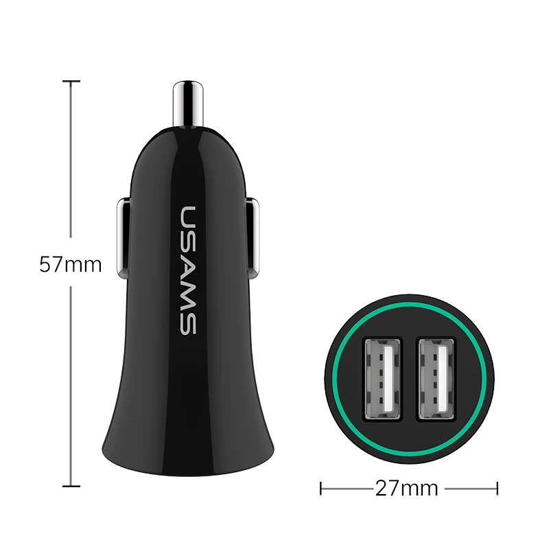 USAMS سيارة USB شاحن الهاتف أخف المزدوج منفذ USB شاحن سيارة للهاتف المحمول محول ل فون سامسونج LG