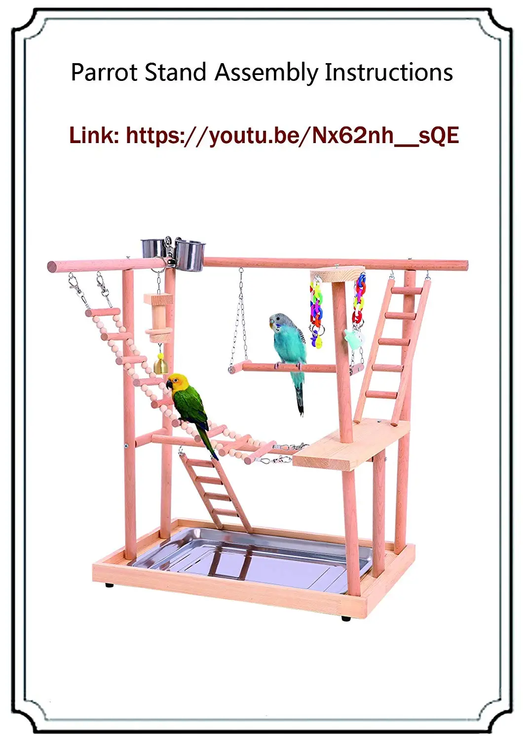 Bird Perch Nest Play Stand Gym for Parrots - Swing Bridge, Wood ... - Macaw Bird Playhouse With Ladder And Rain Cover