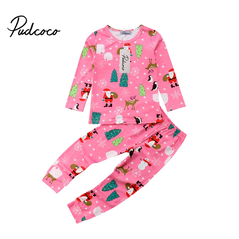 

New Kids Baby Girl Christmas Pajama Sets Xmas Cute Long Sleeve Santa Claus Tree Print Top Pants Outfit Set Clothes 2pcs