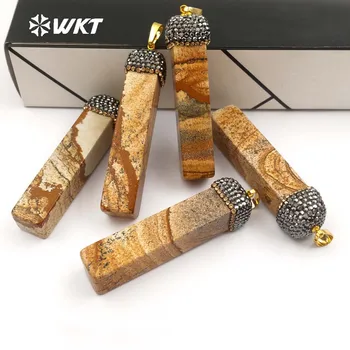 

NP361 New Arrivals Rectangle Shape Pendant Natural Picasso Stone With Cubic Zirconia Pave In Top For Trendy Women Jewerly Making