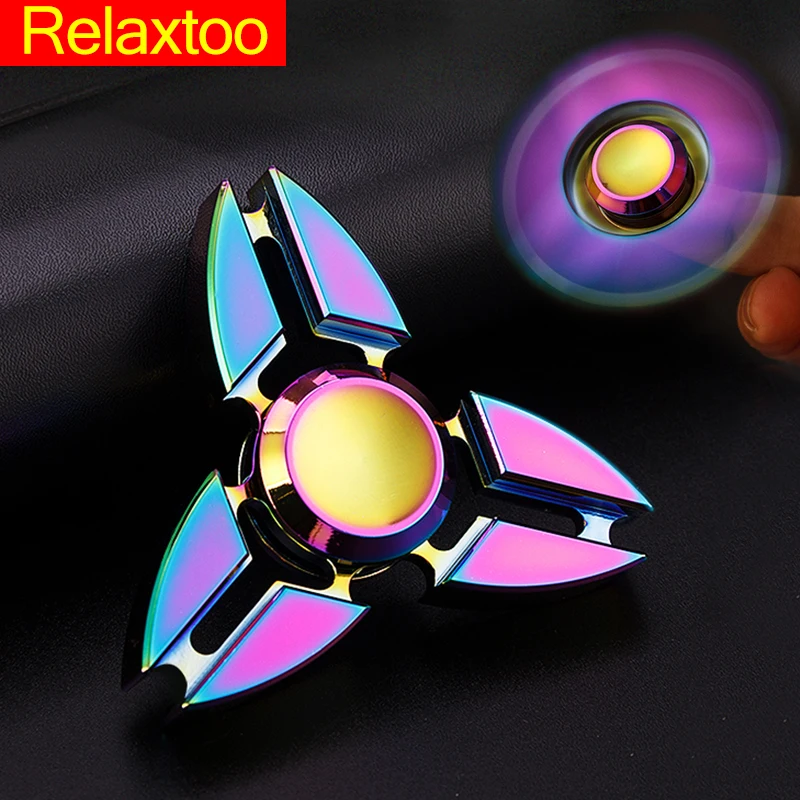 Newest Rainbow Hand Fidget EDC Spinner Relief Stress Metal Finger Spinner Puzzle Toy Multicolor Tri spinner
