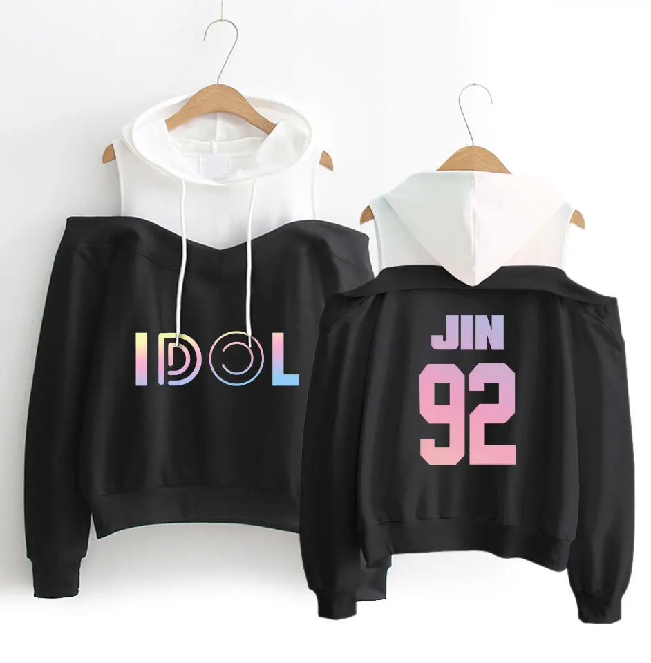 

KPOP hits IDOL name print exclusive ladies hip hop cap off the shoulder long sleeve hoodie SIZE s-xl