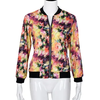 

floral jacket women spring autumn Zipper casual bomber jacket casaco feminino d90711