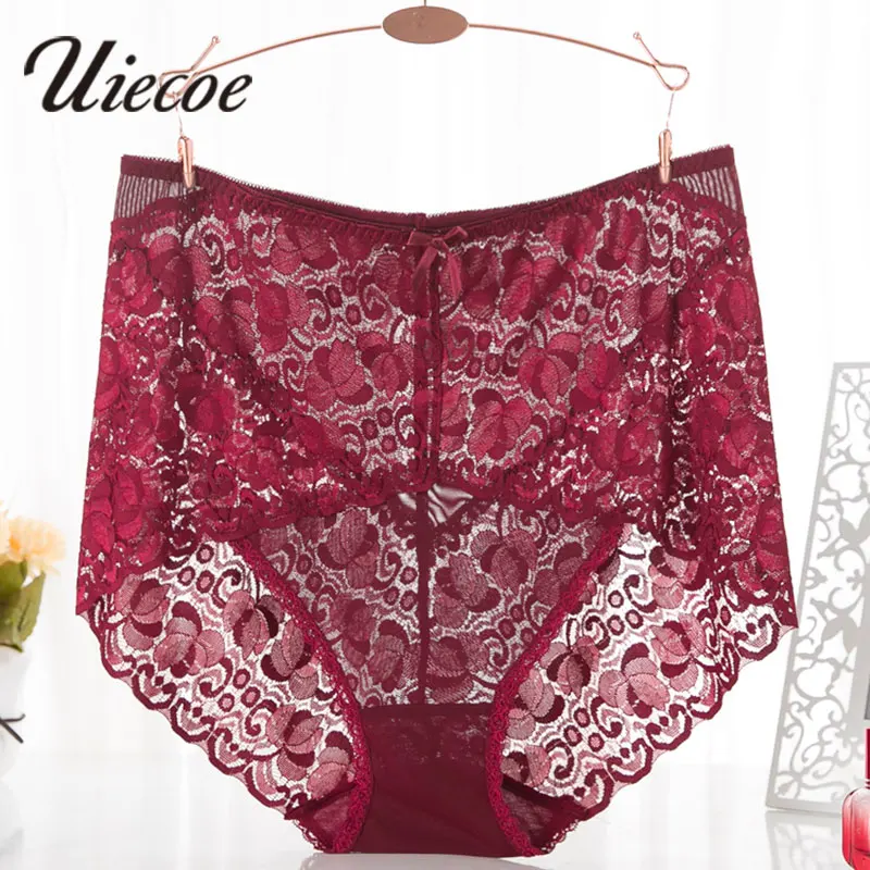 UIECOE Women's Lace Brief Panty Plus Size High Waist Invisible Underwear Super Elastic