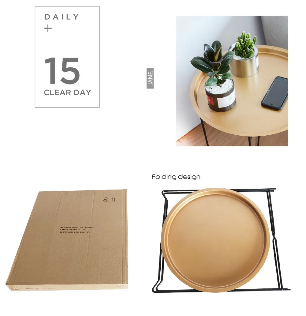 Nordic Golden Black Wrought IronTray Small Table Simple sofa edge wrought iron tray table coffee folding small round table