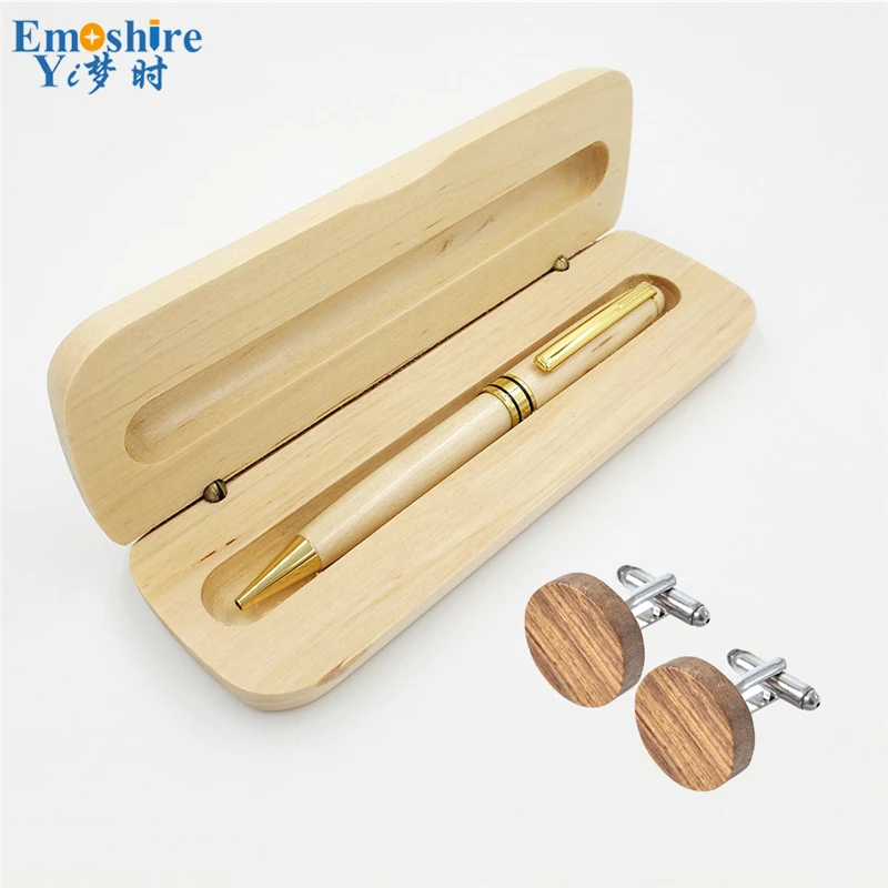 

Emoshire Vintage Man Collection Office Writing Business Gift Sets for Men Students Roller Ball Pen with Wood Cufflinks PC026