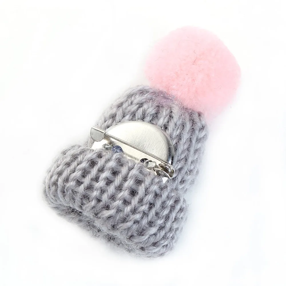Шерстяной брошка DoreenBeads вязаные шапки серого цвета с розовыми помпонами бейджи