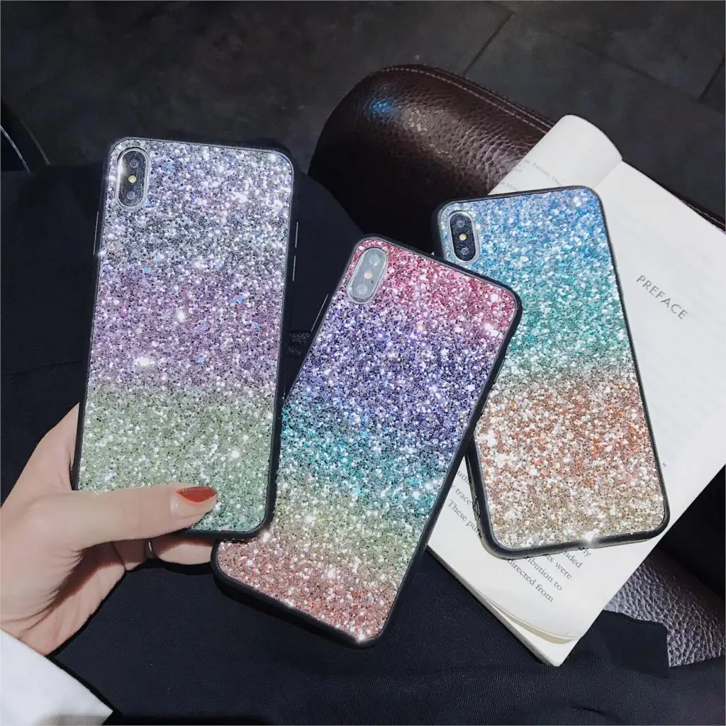 Роскошный блестящий чехол в градиентном для Huawei Y7 Prime Y9 2019 2018 Honor 8X 8C 7C 10 Lite 7X P30 Pro