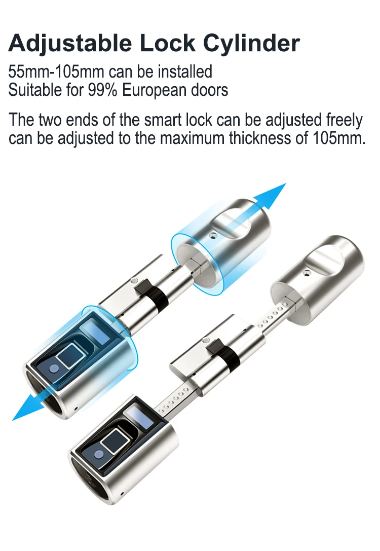 L6SECB электронный дверной замок приложение Смарт-карта отпечаток пальца замок двери регулируемый цилиндр