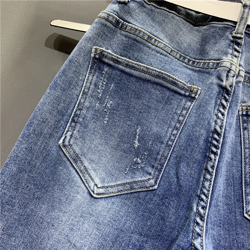 Прямой максимальной длины Высокая талия джинсы для женщин Женщина Кнопка Fly Карманы искусственной застёжки молнии отбеленные уличная