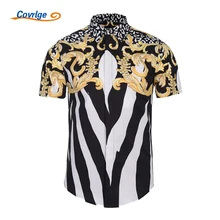 Covrlge Лето Для мужчин Шорты для женщин рукавом моды Для мужчин S Золотой Цветочный принт Роскошные Рубашки для мальчиков китайский Стиль мужской сорочка mcs050