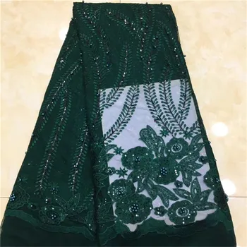 

Design Sequined Embroidered Mesh Lace beads Fabric For Women Party Dress Lace African green Sequins Guipure Net Lace Material