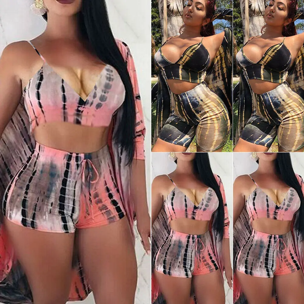 

Hirigin New Women Sexy 2 Piece Outfits Sleeveless Crop Top Bandage Shorts Set Print Suit Beachwear