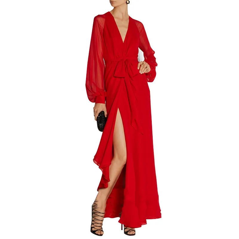 Nieuwe Collectie Herfst/Winter Vrouwen V-hals Maxi Jurk Vintage Party/Bruiloft Bruidsmeisje Elegante Jurken Vestidos Plus Size Nieuwe Collectie Herfst/Winter Vrouwen V-hals Maxi Jurk Vintage Party/Bruiloft Bruidsmeisje Elegante Jurken Vestidos Plus Size