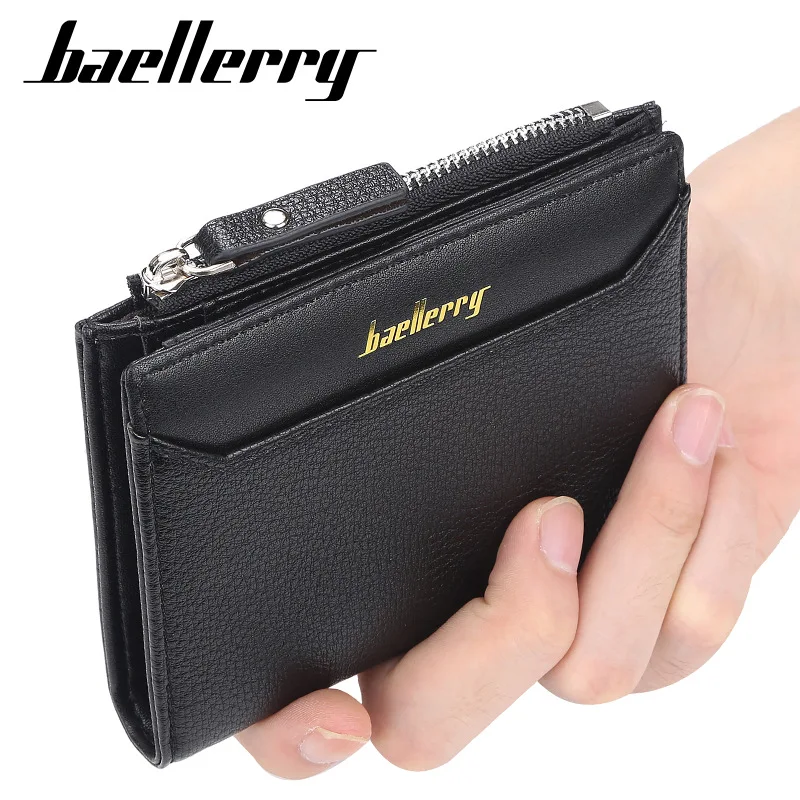 2019 Baellerry Men Short Wallets Solid Fashion Zipper Card Holder Men Leather Purse Coin Pocket Hig