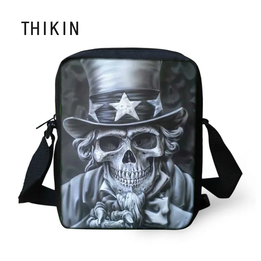 THIKIN Black Small Skull Messenger Bags for Men Male Cool Skull Print Crossbody Bag Kids Boys Mini Shoulder Teenagers Cross Body