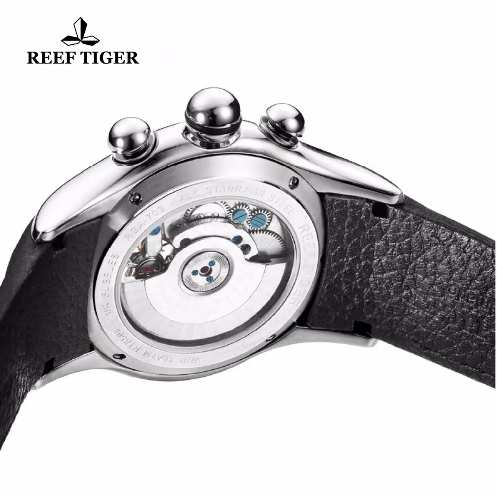Мужские спортивные часы Reef Tiger/RT, автоматические часы со скелетом, стальные водонепроницаемые часы с турбийоном, часы с датой и днем рождения, reloj hombre RGA703