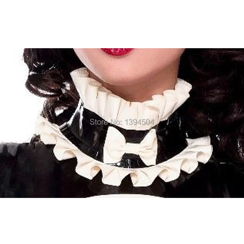 

2017 New hot Evening club Party Exotic Women handmade Lady black and white Latex princess style collar neck bows Garter Costume