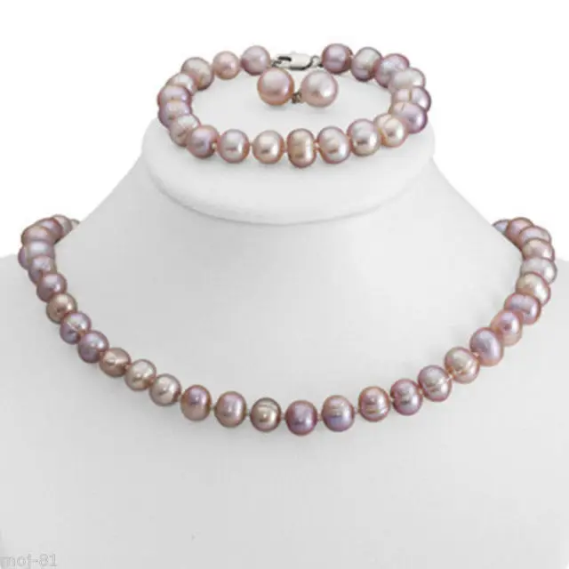 

8-9mm natural south seas pink purple pearl necklace bracelet earrings