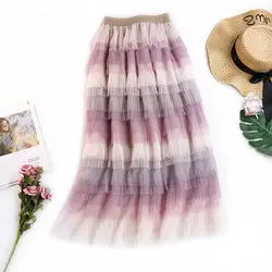 AcFirst осень-зима женские модные розовые фиолетовые юбки женские с высокой талией бальное платье плиссированные по щиколотку длинные юбки
