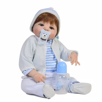 

White Skin Reborn Baby Dolls 23 Inch Handmade Newborn Boy Full Silicone Vinyl Doll Toy With Brown Blue Eyes Bathe Toy