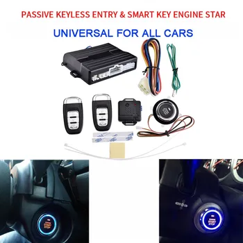 

12V Universal PKE car alarm system with Engine start stop push button and engine start passive Smart Key Engine Start
