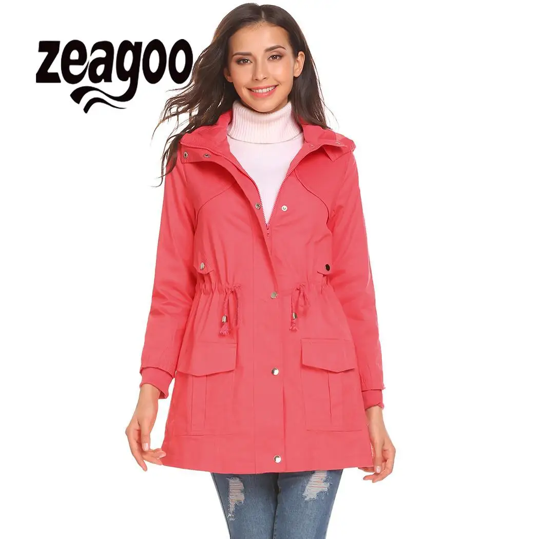 Zeagoo Верхняя одежда Повседневная Съемная куртка с капюшоном в стиле милитари однотонная женская куртка на молнии