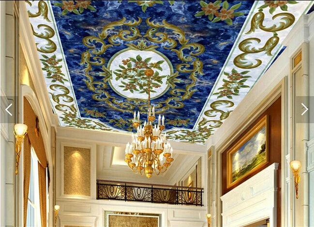 Us 15 85 47 Off Custom Wallpaper Ceiling Continental Navy Blue Pattern 3d Retro For Living Room Bedroom Ceiling Restaurant Wall Papel De Parede In