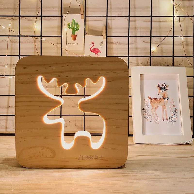 Creative LED table Light Oak wood Cartoon table Lamp Luminaria Romantic Bedroom Decor table Lamp Baby Kids Birthday Xmas Gift photo
