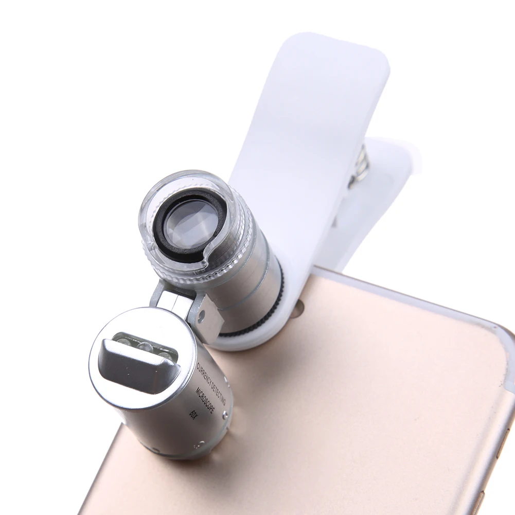 

Universal 60X Zoom 2 LED 1UV Light Microscope Lenses Telescope Mobile Phone Micro Lens lente Clip For iPhone Samsung Smartphones