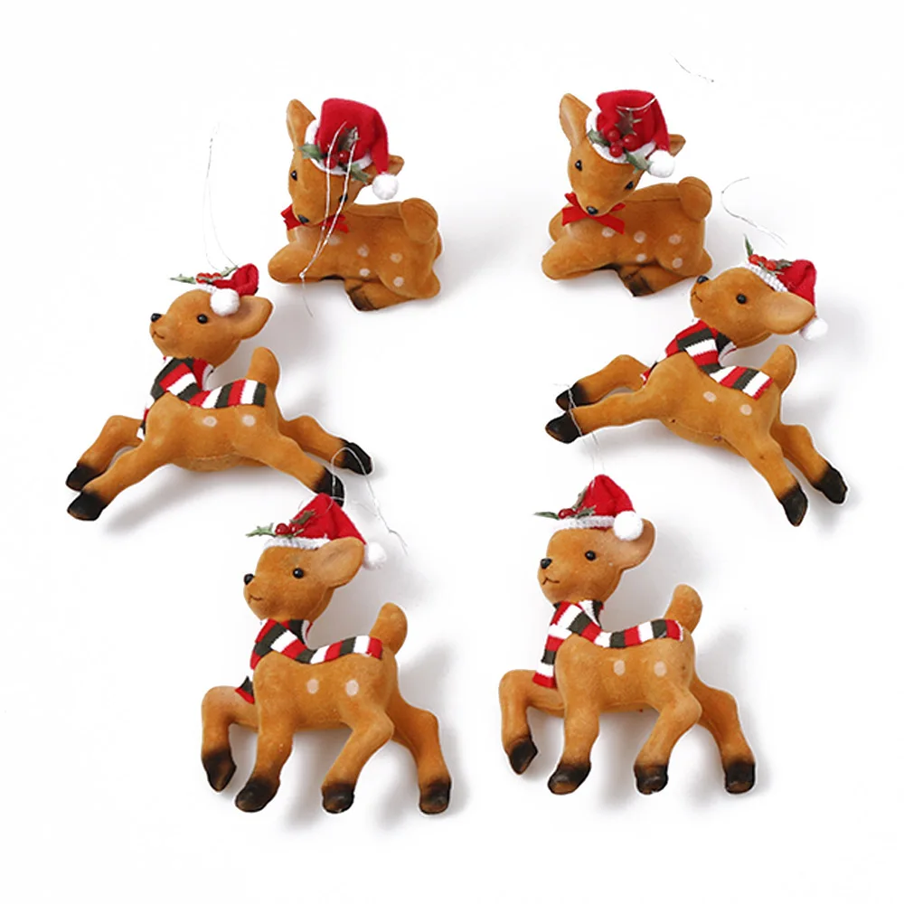 

6pcs/lot Lovely Cute Funny Deer Elk Santa Claus Reindeer Toys Dolls Christmas Tree Hanging Ornament Decorations New Year Gifts