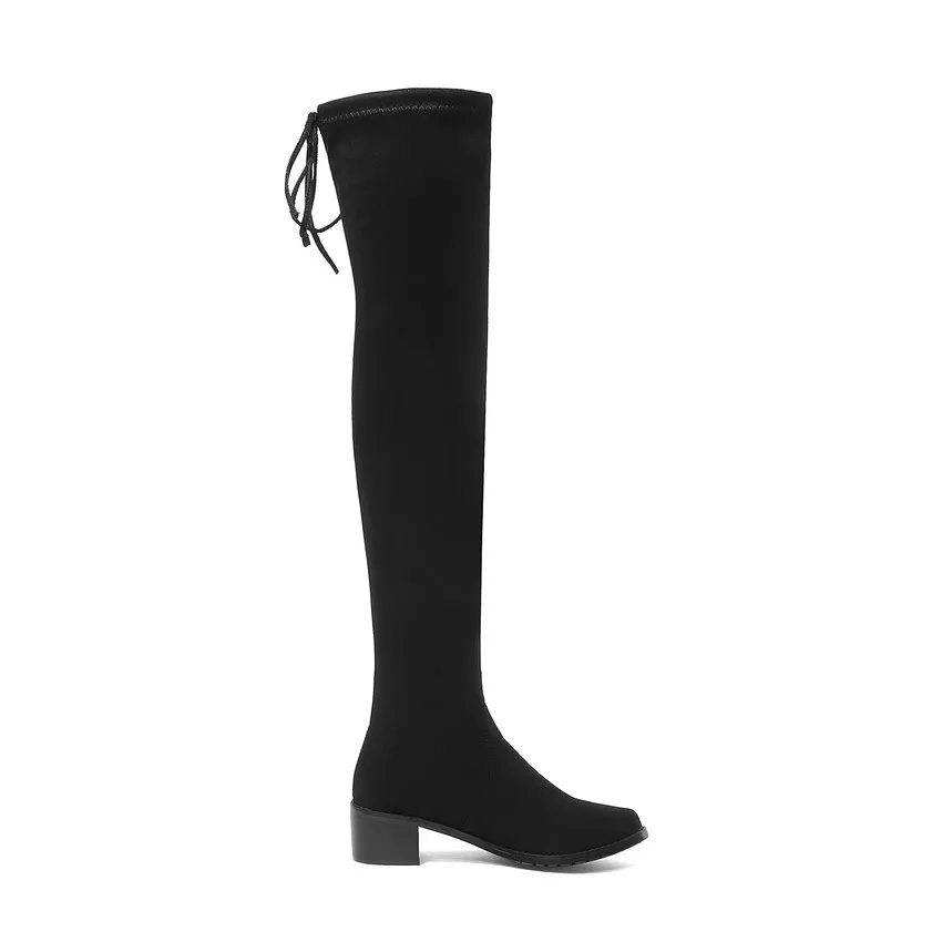 QUTAA Women Winter Boots Fashion All Match Elastic Fabric Over The Knee High Shoes Square Mid Heel Women Boots Size 34-43