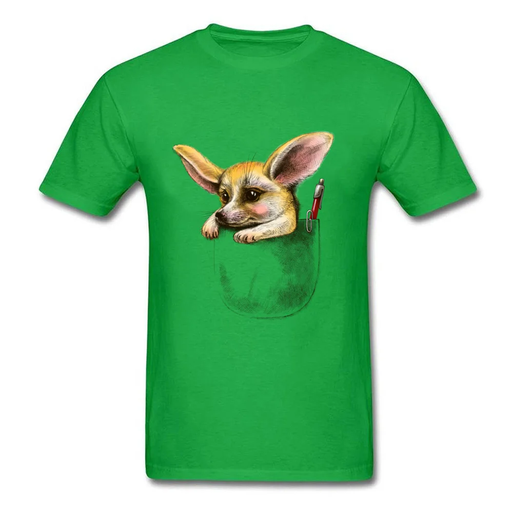 Pocket fennec fox Rife Slim Fit T Shirts Round Neck Cotton Fabric Short Sleeve Tops Shirts for Men Clothing Shirt Summer Pocket fennec fox green
