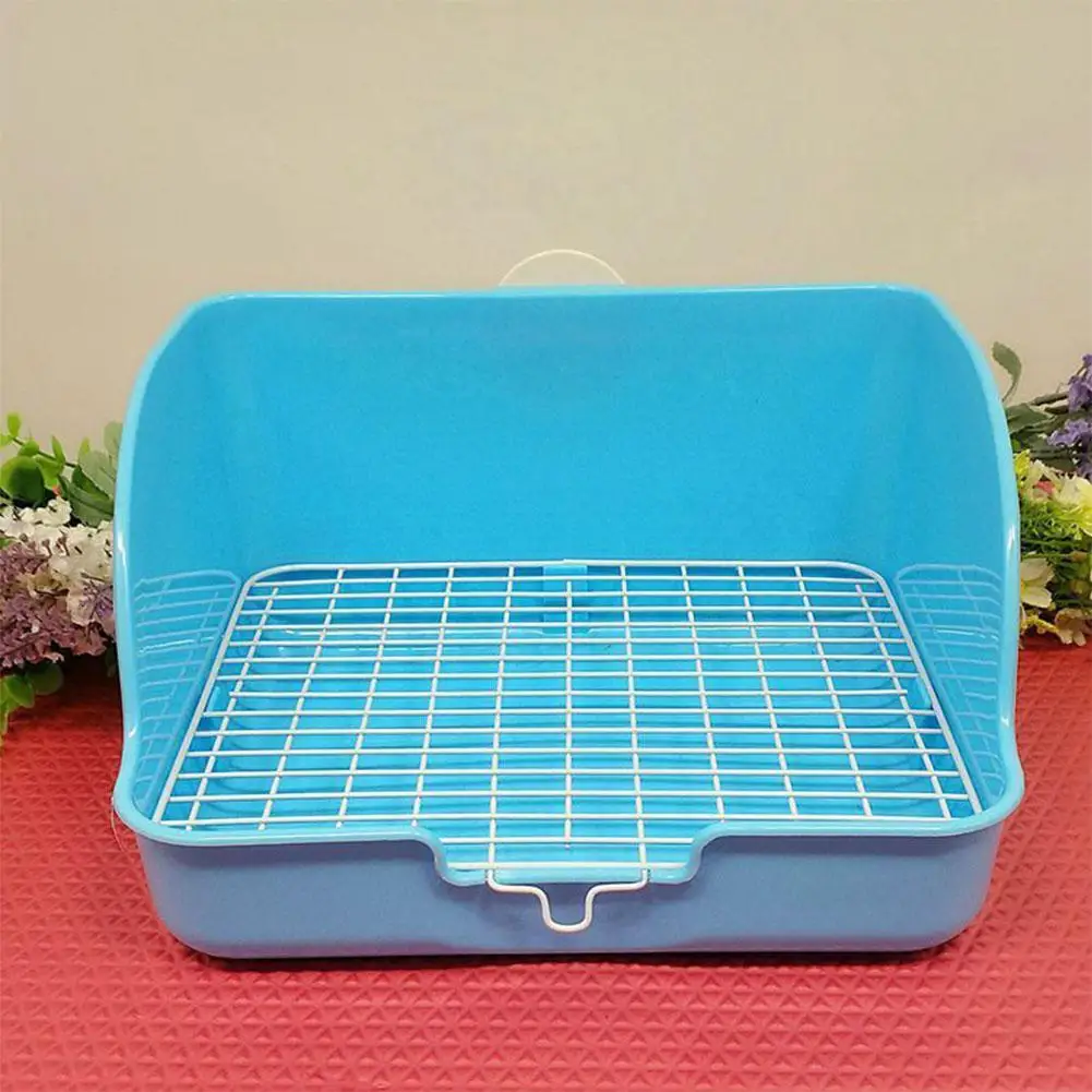 

LanLan Pet Rabbit Plastic Toilet Tray with Steel Wire Bottom Urinal Bowl Pee Training Toilet Pet Supplies (Blue)-30